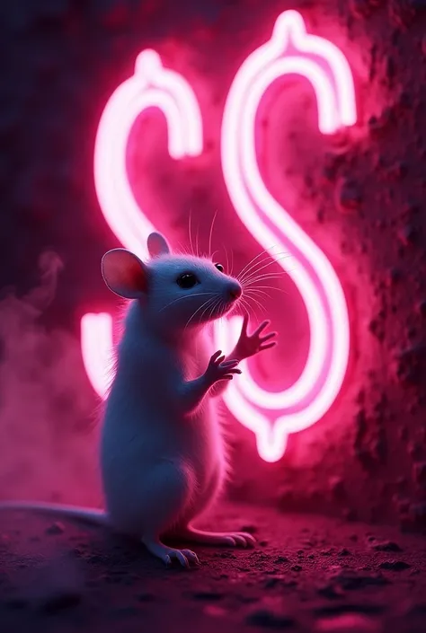  Create SS logo graffiti color neon red white, Ultra realistic details maximum quality image , neon lilac ultra violet wallpaper, special effects, smoke, Alien white rat making a gesture shh silence 