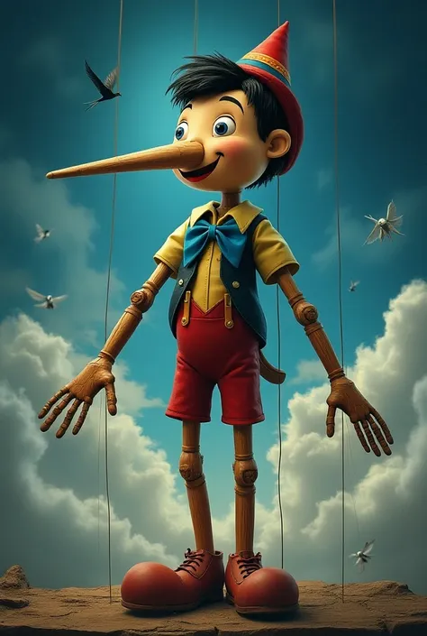  A poster promoting the Pinocchio show in the sky "gillermo del toro "
