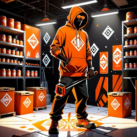 obi arisukwu's art style full body illustration of a worker in silhouette, hammers and diamonds, wearing a hoodie hip hop clothi...