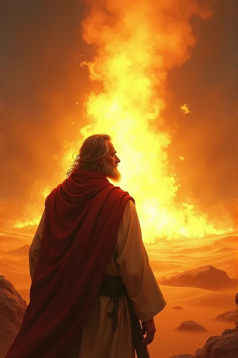  The Burning Bush

Moses in the desert, looking at a burning bush that is not consumed, while listening to the voice of God .