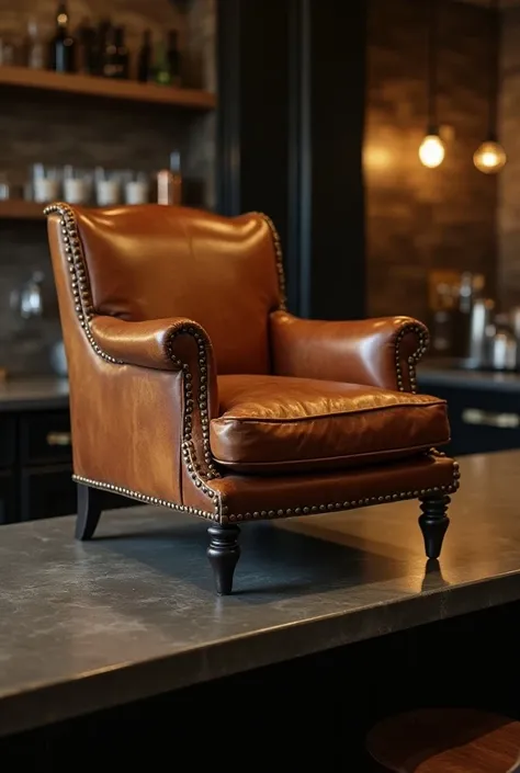 A leather chair that goes on a counter 
