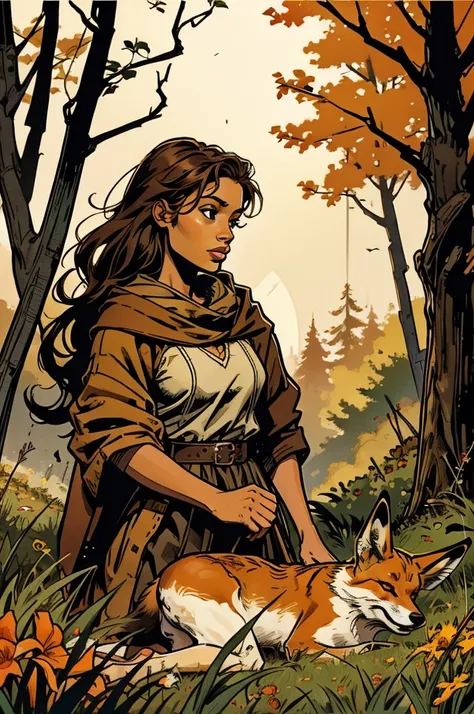 more images of a brown girl with a fox in the woods
