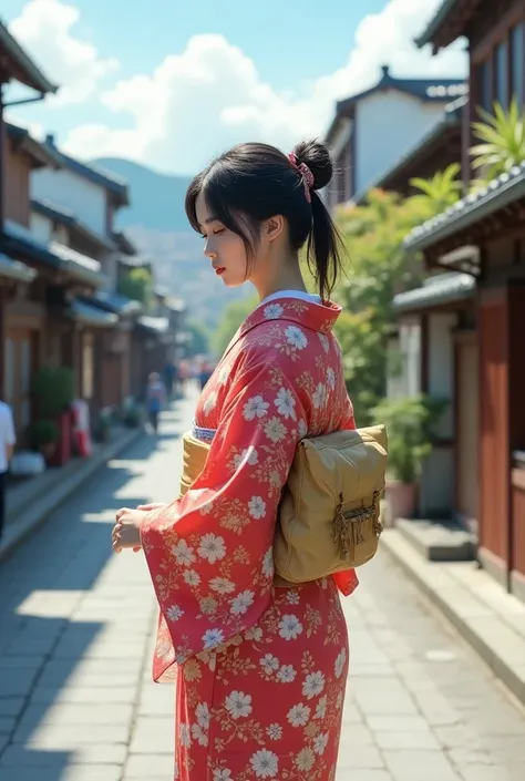  Japanese Women　Kyoto　29-year-old walking in a kimono　Clear　 ponytail　A little distant view