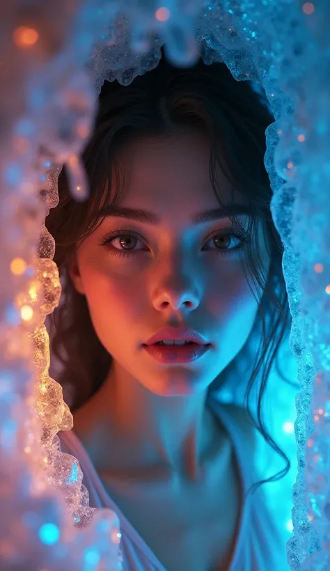 girl in crystal cave, detailed face, detailed eyes, detailed lips, detailed nose, best quality, 4k, 8k, high resolution, masterpiece:1.2, ultra-detailed, realistic, photorealistic:1.37, HDR, UHD, bokeh, super photography, dramatic light, lady,