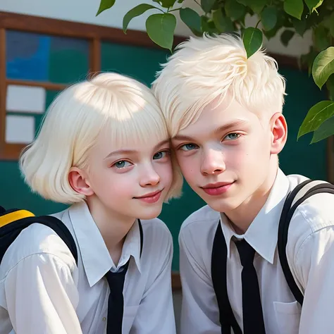 portrait of two cute albino boys and girls who are school heartthrobs !