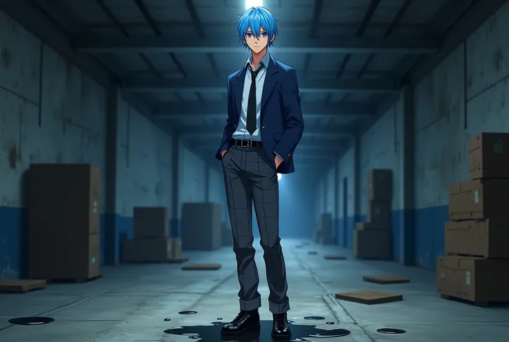 male、1 person、high school student、 a sexy and cool young man putting out adult pheromones 、野獣のような大人の色気溢れるmale性、 pretty tall 、legs are quite long、 glossy hair with bright blue and light blue gradations 、Short Hair、Bright blue eyes、 eyebrows are thin and the...