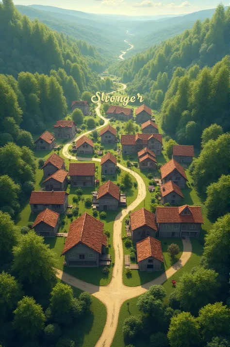  A village seen from above , great quality.  With a name written on the image , the name is "Stronger "