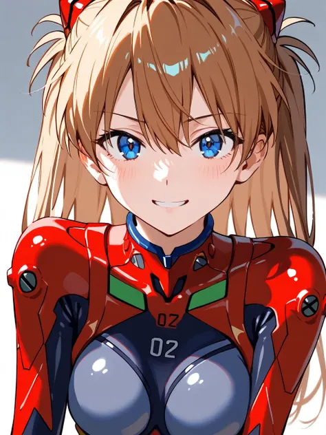 Pixiv 3DCG, Sexy anime style,   anatomically accurate, Super detailed,   High image quality  , 4K、Mature 1 girl、Kanron _Asuka_Langley、 Bodysuits、赤い Bodysuits、  Neon Genesis Evangelion、Plug Suit、、Clear style、Confident、Bad Smile