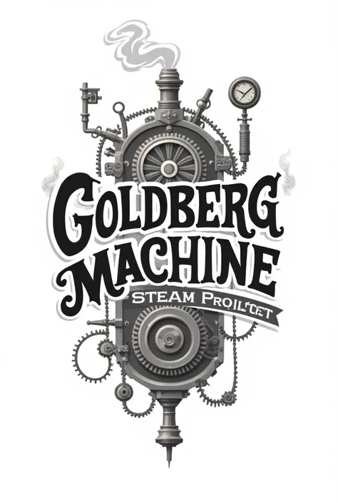 Design an engineering logo that says Goldberg Machine, STEAM Project, with white background 
