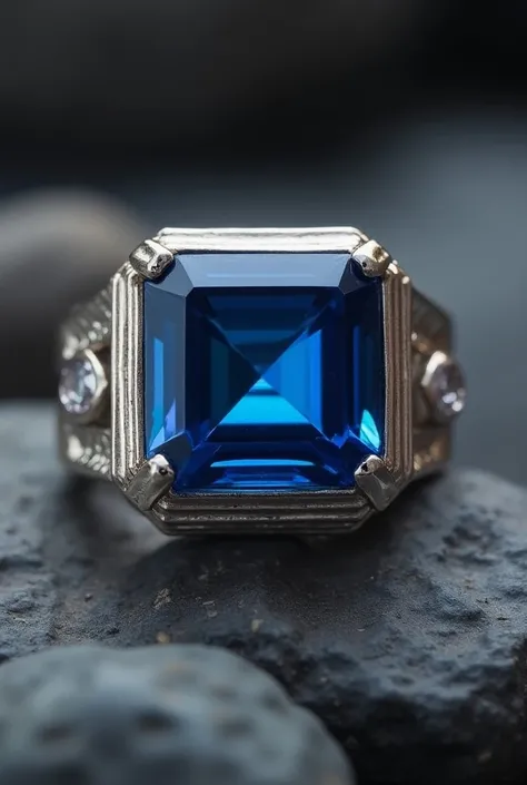 Mens blue square stone graduation ring 

