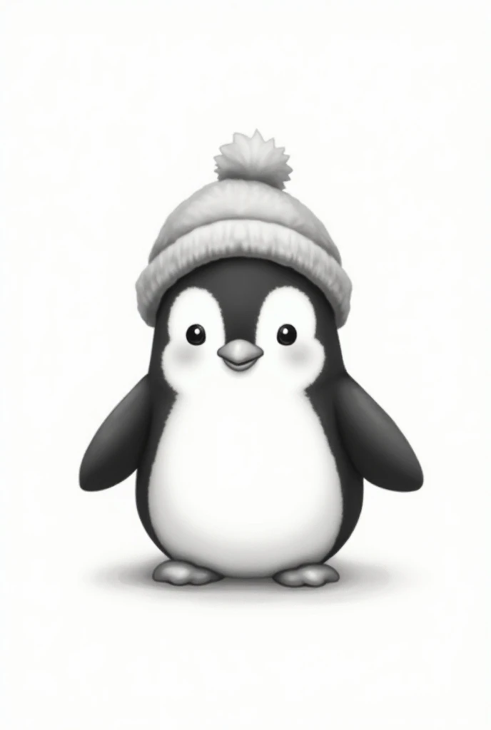 Very cute little penguin , basic background drawing of a single background, preferably white

That the penguin wears a hat as if it were in winter

Colourless pencil drawing
