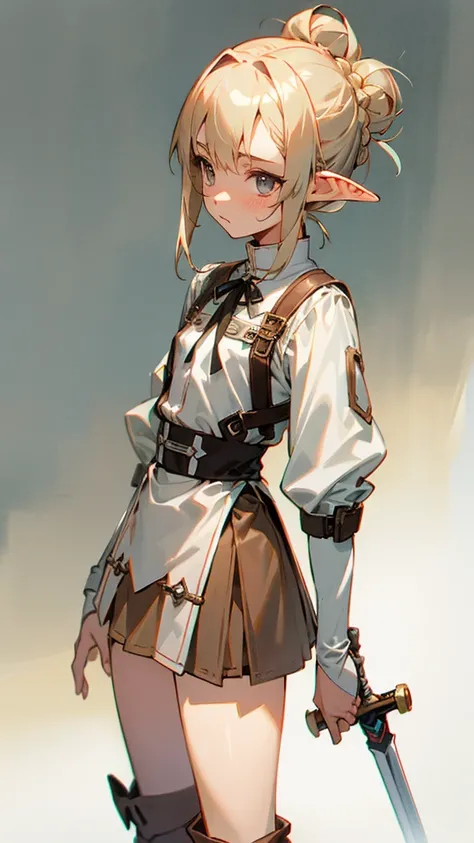 (masterpiece, best quality )detailed, 1Character ,  pastel washed out colors , cell shade , soft, muted shades ,gentle colors , blue archive art style

Battle:
Wearing a mix of sword art online clothes , white blouse with full sleves quarter length, brown ...