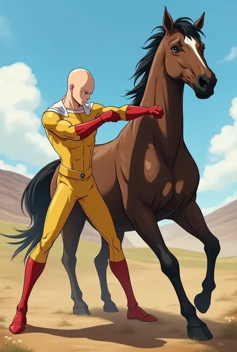 Saitama turtle hitting a horse
