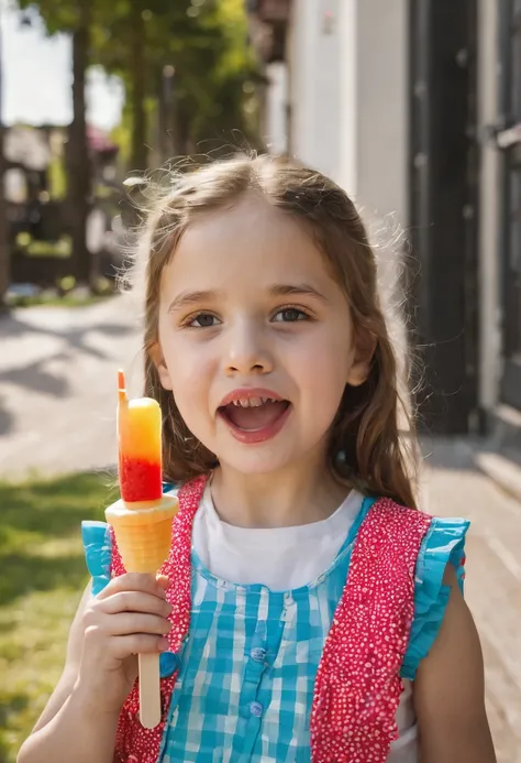 Small girl with flat chest sucking popsicle 