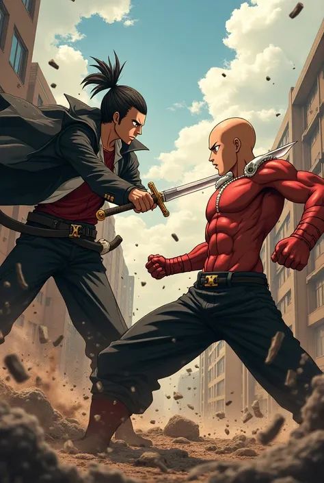 Tanjiro and Saitama fighting 
