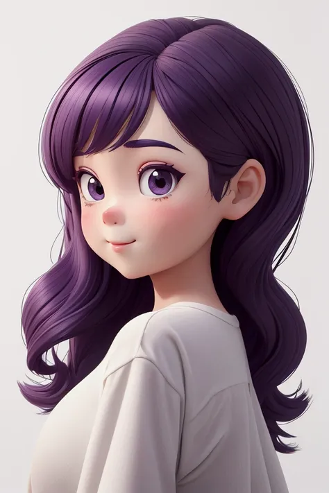 Simple 3D Pixar style coloring page, Close up of a cute girl with grape-shaped hair, playful in a forest, giving a playful feeling. The design uses thin black lines and minimal details, no background elements, no outlines on the edges and no characters, ju...