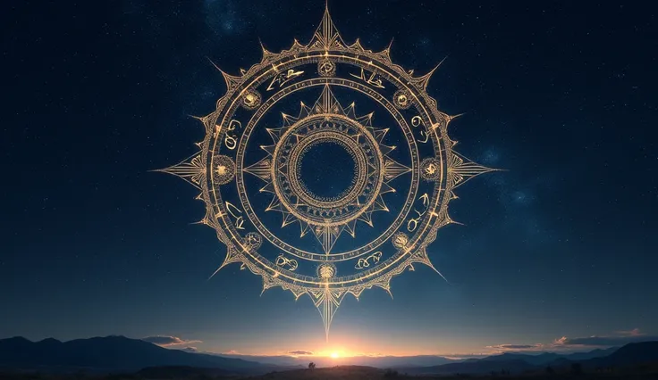 I need an image with a background of night stars , And that it has at the center the representation of the zodiac signs.