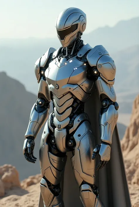 Humanoid robot paladin in shiny armour 