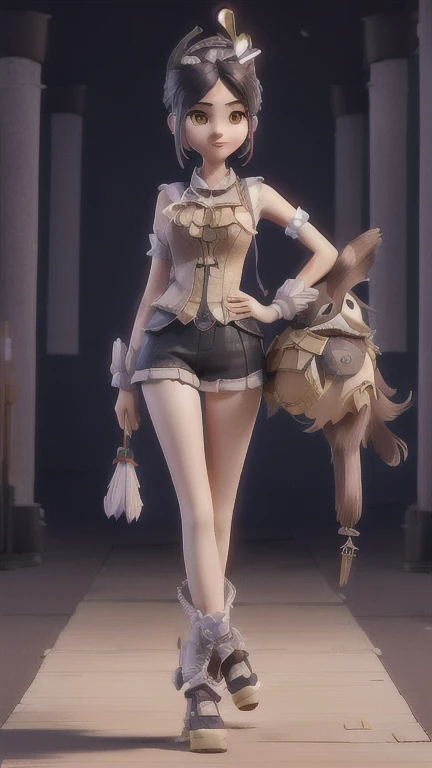 3D anime style illustration of a woman in a scarecrow costume and a crow in her shoulder, hallowwen theme fashion show,  trending on cgstation, full body cgsociety, inspired by Sim Sa-jeong, inspired by Zou Yigui, inspired by Pu Hua, trending at cgstation,...