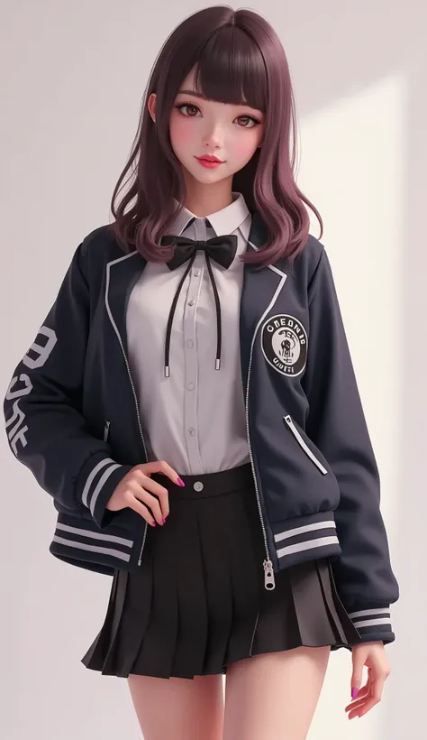  a European beauty，Full body shot，Masterpieces，masterpiece，8k， HD quality，CG character style ，3D Modeling，3d anime characters，realism 0.8，Full body shot， A woman in a short skirt and jacket is posing for a photo，True 0.8，The picture is somewhere between re...