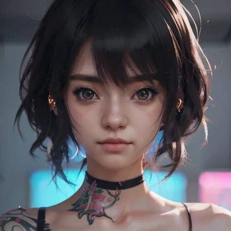 there is a woman with a tattoo on her chest posing for a picture, hyper realistic anime, seductive anime girl, anime. soft lighting, photorealistic anime, photorealistic anime girl render, ultra realistic picture, artwork in the style of guweiz, realistic ...