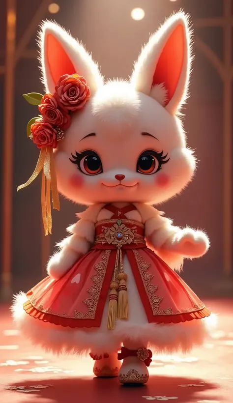 a cute yuruchara mascot fashion show, detailed face and eyes, beautiful dress, beautiful detailed skirt, intricate detailed outfit, detailed accessories, dramatic lighting, cinematic angle, high quality, digital art, colorful, vibrant colors, warm color pa...