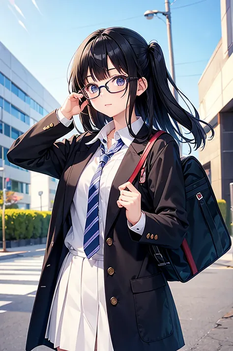 Anime Girl, Two Side Up Hairstyle,Glasses,Plain, Black Hair ,High school girl,1 person,Student Uniform