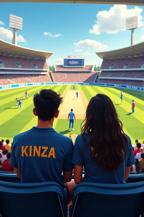 Watching cricket match me and my wife please write name in shirts my name is Aadi my wife name is kinza 