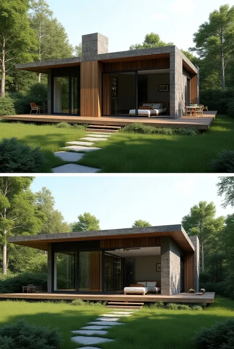 Contemporary small house with realistic 8k front and back view 