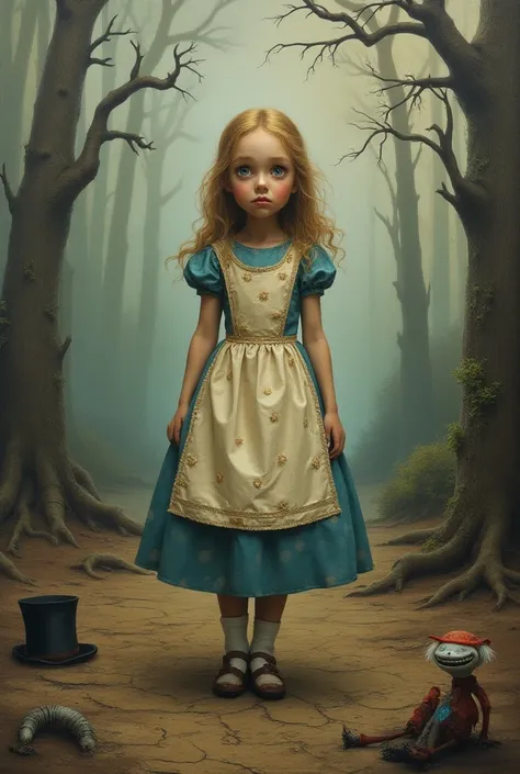  Create a painting about Disneys Alice in Wonderland, animated containing themes of climate change  