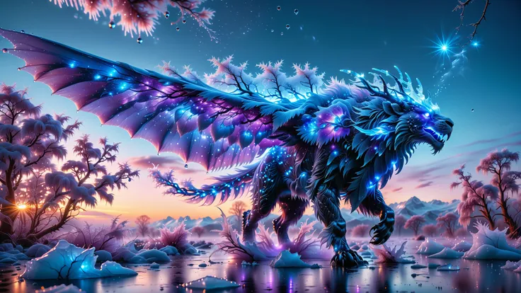 A Masterpiece In 32K Resolution, Supreme Quality, Super Detail, Official Art, Very High-Resolution 32K Wallpaper, Beautiful And Aesthetic, Ultra-Detailed Features, Awe-Inspiring Detail. Towering Bioluminescent Trees Stretch Into A Purple Sky, Their Branche...