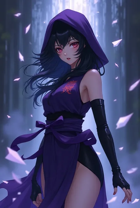 Fille animé. Elle porte une robe hanfu violette sans manches et sans capuche mais ne porte actuellement pas la capuche, ainsi quune robe intérieure noire. Sur son dos se trouve le symbole des Assassins de lOmbre. Sur les manches de sa robe se trouvent des ...