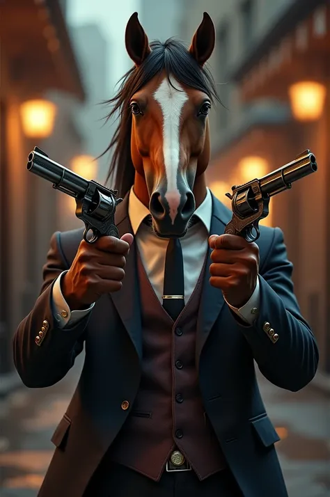 Horse character hold a two gun and horse is a play boy
