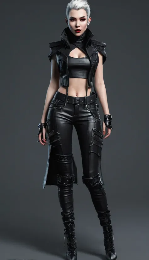 create a full body  character and clothing items from vampire clans in modern times and create modern and cyberpunk fashion. fro...