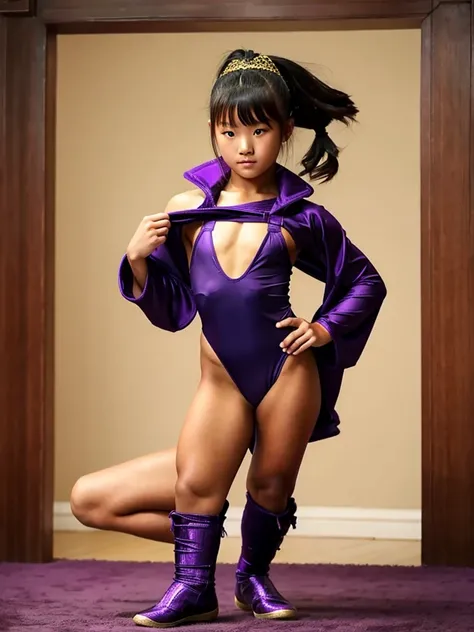 Girl, 17, Mongolian, Muscular, Violet Leotard