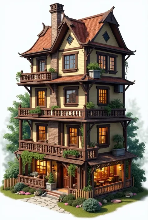  Image of a house measuring 8 meters by 18 meters deep with 3 floors , where the first is a picket restaurant ,  on the second floor it is a billiard table and the third floor is a house