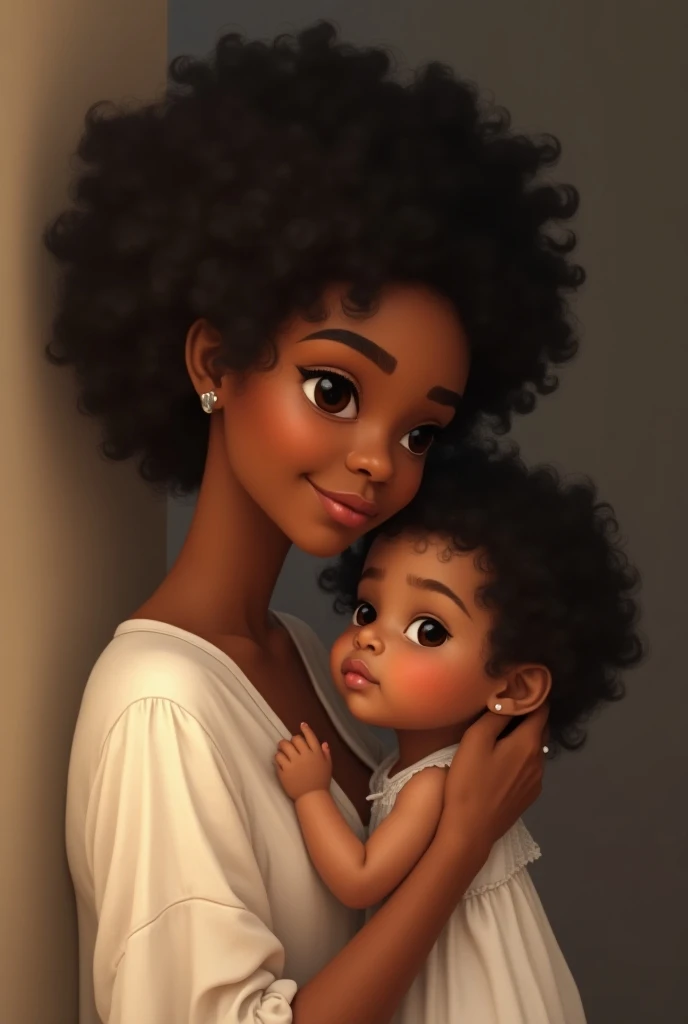  A baby daughter of a curly black girl, thin-lipped , Profiled nose, brown eyes costume 
