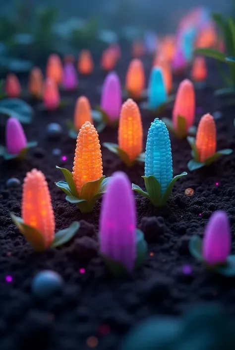 Baby corn under the ground in different colors 