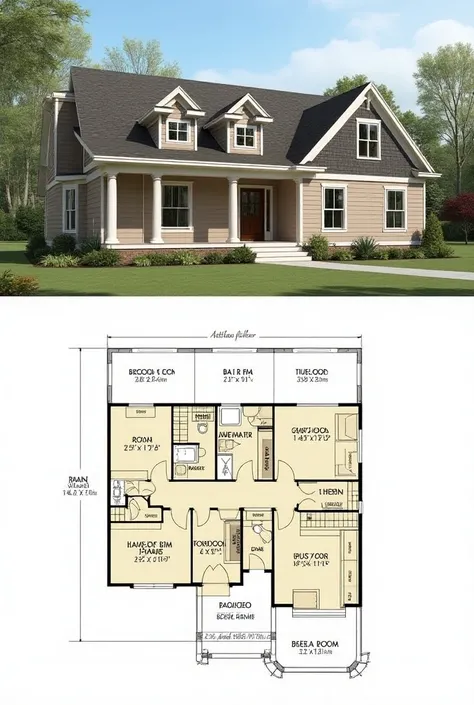  Blueprint 
of a house with three rooms and one for guests