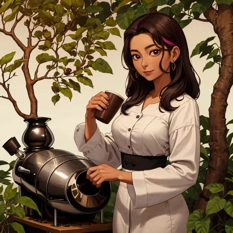  Isologo of a coffee bean roaster  ,  in which only Mrs. Maya You are Cielo appears with a cup of coffee in her hands and in the background she has some coffee trees,  That it has the title  "You are Cielo  "