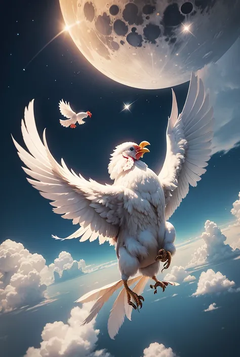 Cotton chicken Flying to the moon