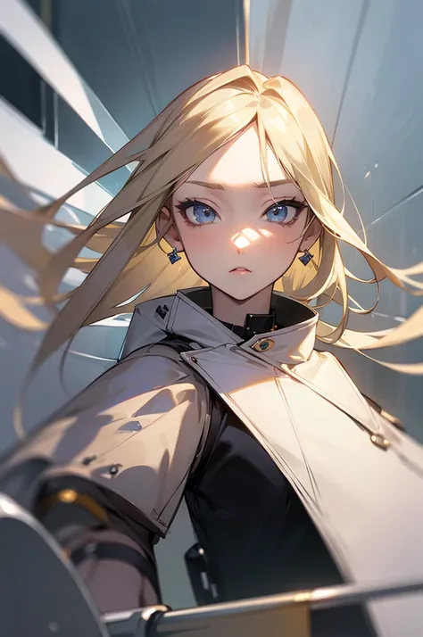 (masterpiece), best quality, expressive eyes, perfect face, blonde, femme, cold hearted, fem. soft colored clothing modern attire, mean, anime, mute, rotted personality, shoulder-length platinum blonde hair, gray eyes, fair skin, teenager, 18, clean cut, i...