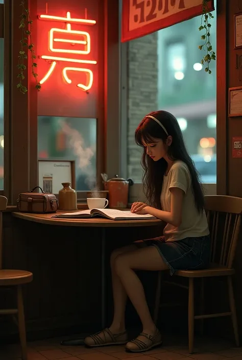 Girl studying at a cafe
Retro