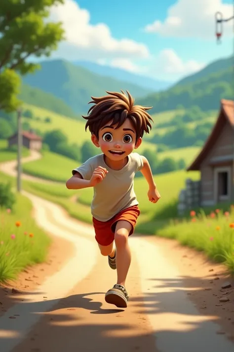 Running boy on road
