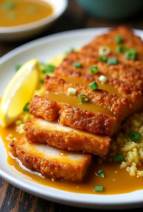 Japanese curry rice with pork Tonkatsu cut