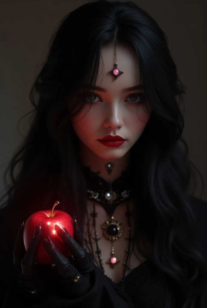 ((RAW Photo), absurd, (absurdresolution)), masterpiece, best quality, (Extremely detailed 8k unity CG wallpaper), (best illustration), (best shadow), Realistic lighting, beautiful detailed glow, ((21 years old)), girl, long black hair, black queen, accesso...