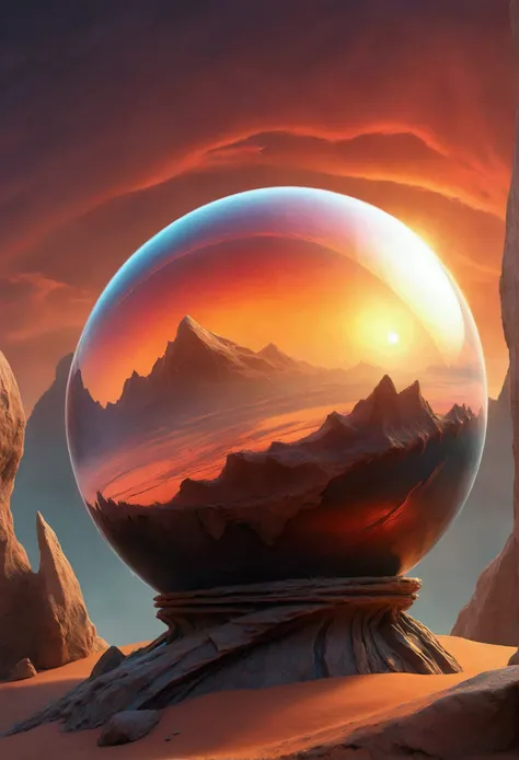  A magnificent sunset on a strange and mysterious alien crystal sphere-style planet.. Its very textured and detailed with lots of swirl and dreamy dust 