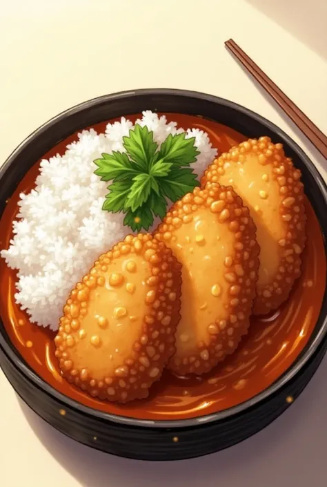 Japanese Curry Rice , White Rice Tonkatsu Pork Cut with Anime style, Japanese style, No Vegetables 