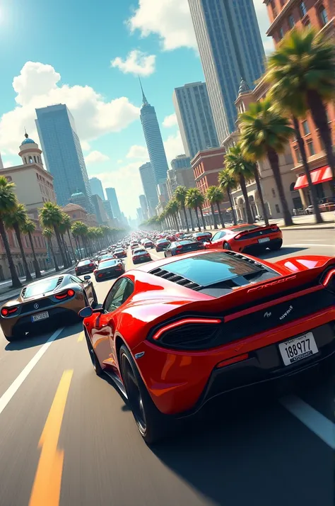 A car race on the streets of Orlando with 20 cars