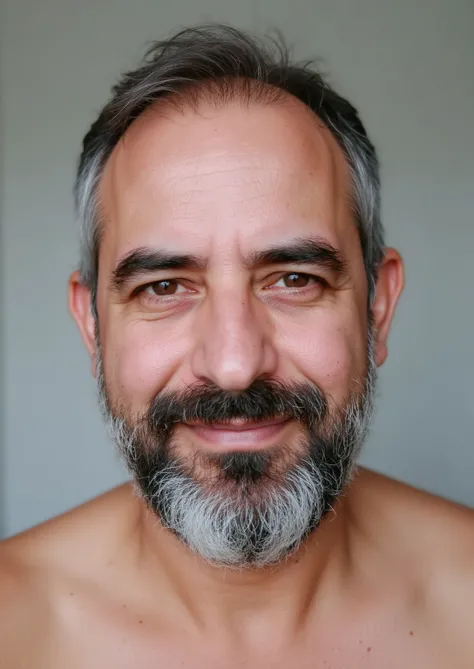  shaved man with beard and mustache smiling at the camera, grey beard recortada ,  has a beard and gray hair ,  some gray hair on his beard , gray hair and beard, grey beard, grey beard, grey beard, old gray hair , , silver hair and beard, guimarães